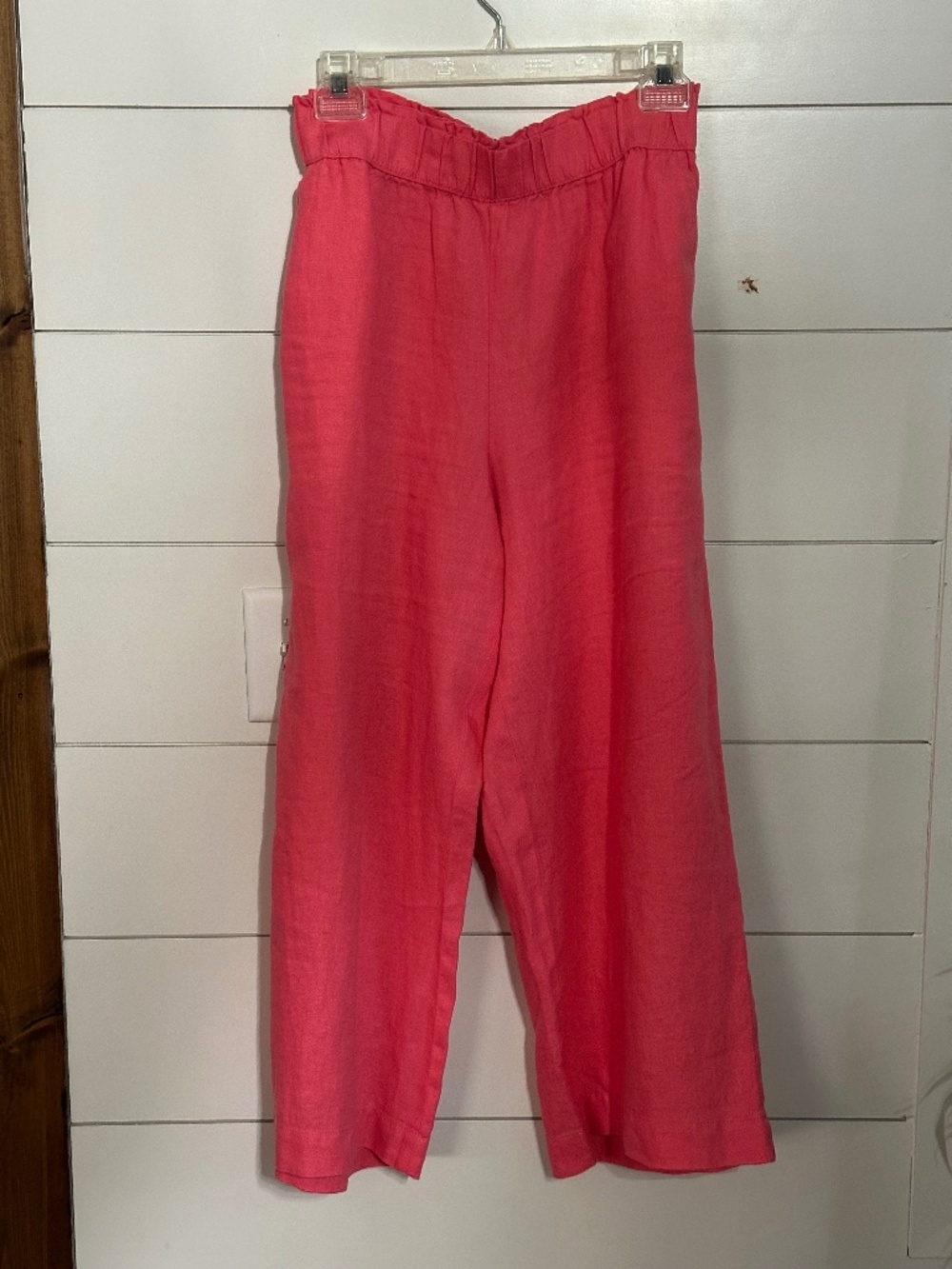 Talbots 100% Linen Pull-On Wide Leg Pants Coral Pink Women's Large